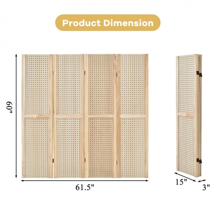 4-Panel Pegboard Display 5 Feet Tall Folding Privacy Screen