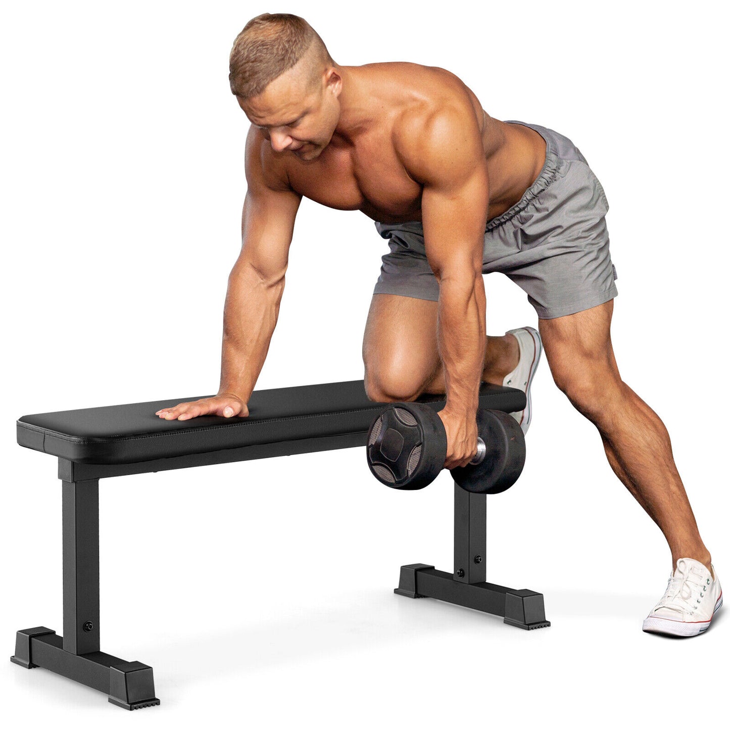 Banc de musculation plat 660 lb Banc de musculation robuste - Noir