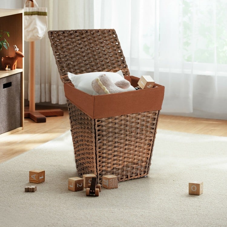 Foldable Handwoven Laundry Basket with Removable Liner