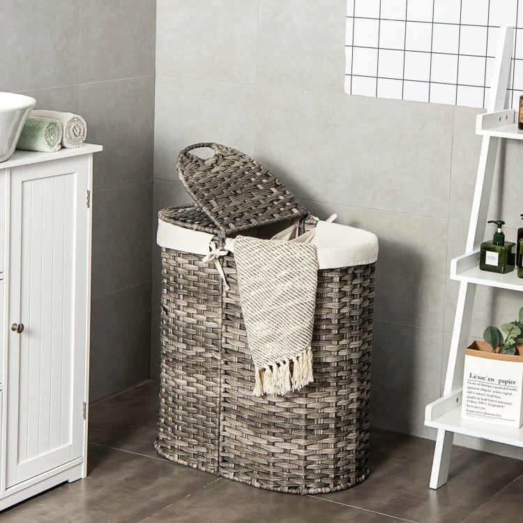 Foldable Handwoven Laundry Basket with Removable Liner