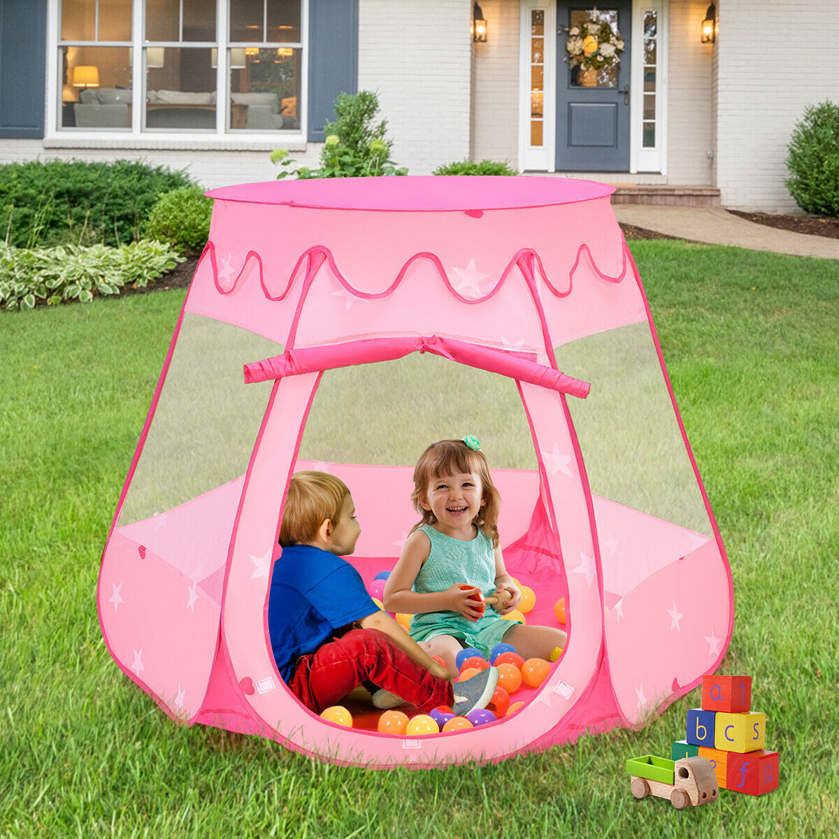 Tente de jeu portable rose pour enfants avec 100 balles