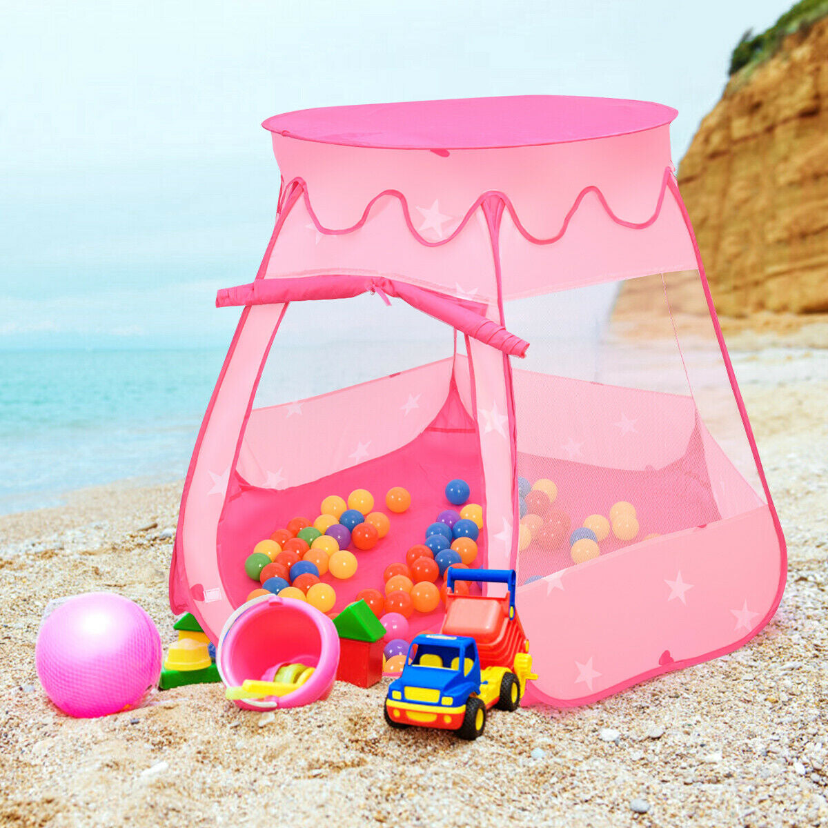 Tente de jeu portable rose pour enfants avec 100 balles