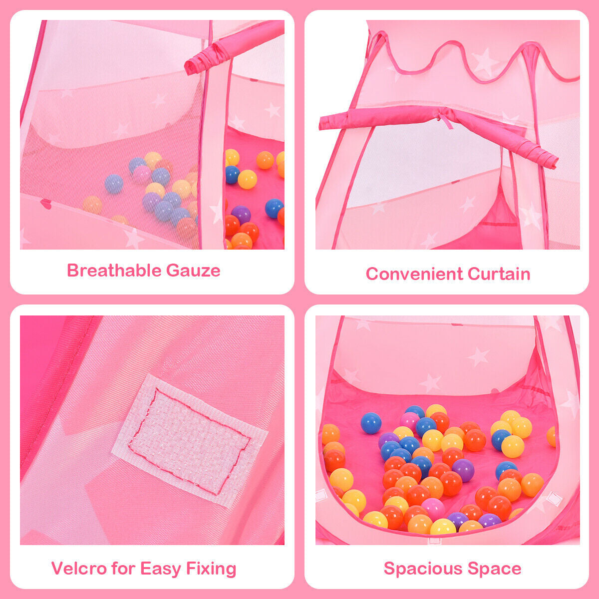 Pink Portable Kid Play House Play Tent with 100 Balls