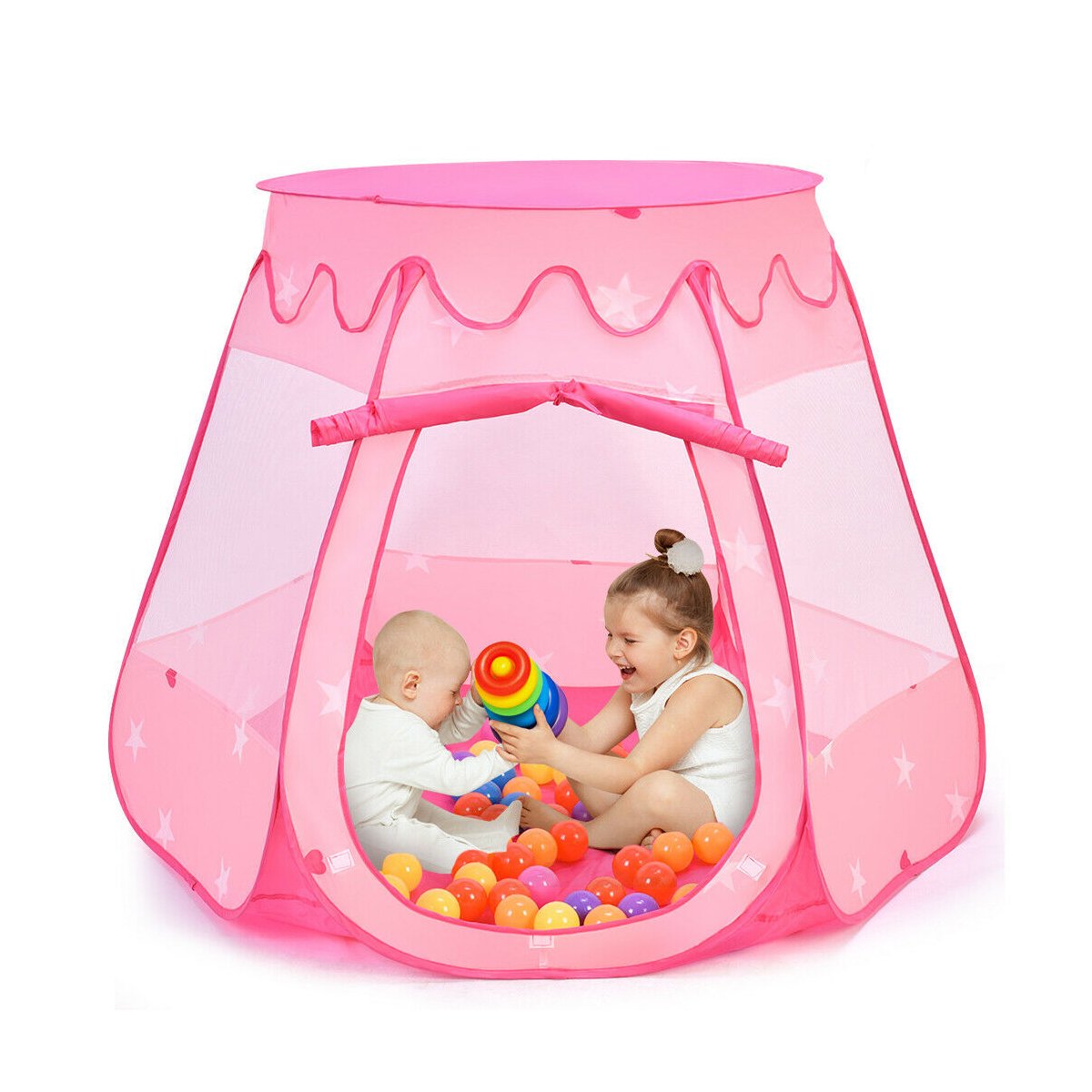 Tente de jeu portable rose pour enfants avec 100 balles