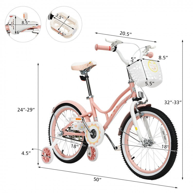 Vélo réglable pour enfants de 18 pouces avec roues d'entraînement