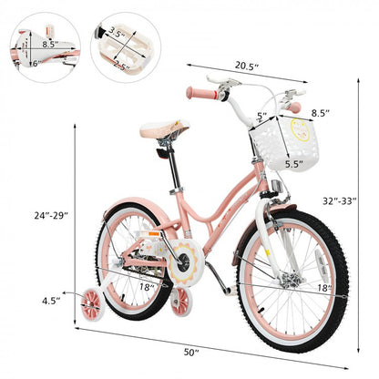 Vélo réglable pour enfants de 18 pouces avec roues d'entraînement