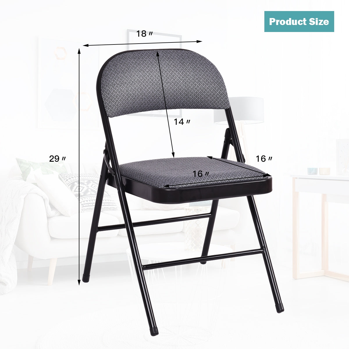 Folding Chair Set with Upholstered Seat and Fabric Covered Backrest