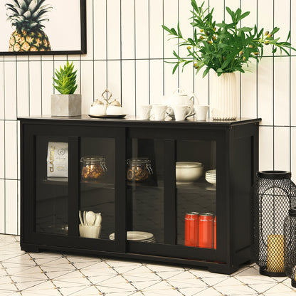 Meuble de rangement de cuisine avec porte coulissante en verre - Noir