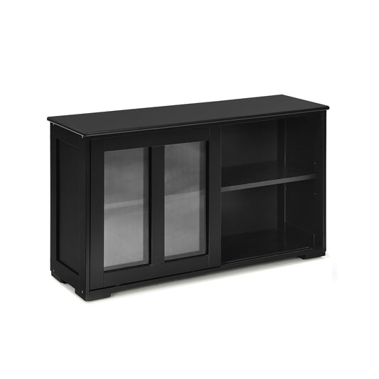 Kitchen Storage Cabinet with Glass Sliding Door-Black