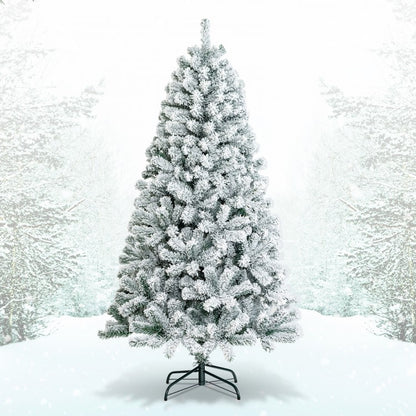 Sapin de Noël artificiel de 6 pieds décoré de neige floquée avec charnière et support en métal