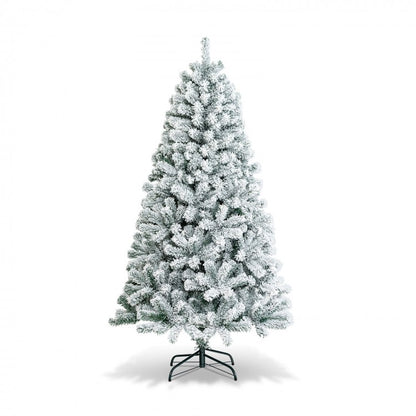 Sapin de Noël artificiel de 6 pieds décoré de neige floquée avec charnière et support en métal