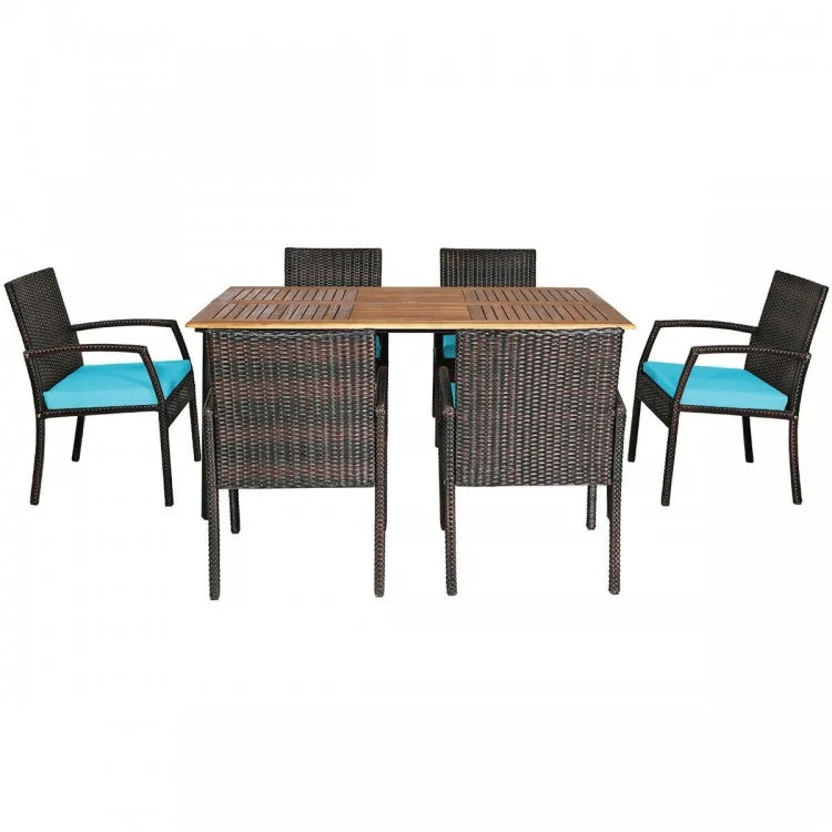 7Pcs Patio Rattan Cushioned Dining Set with Umbrella Hole