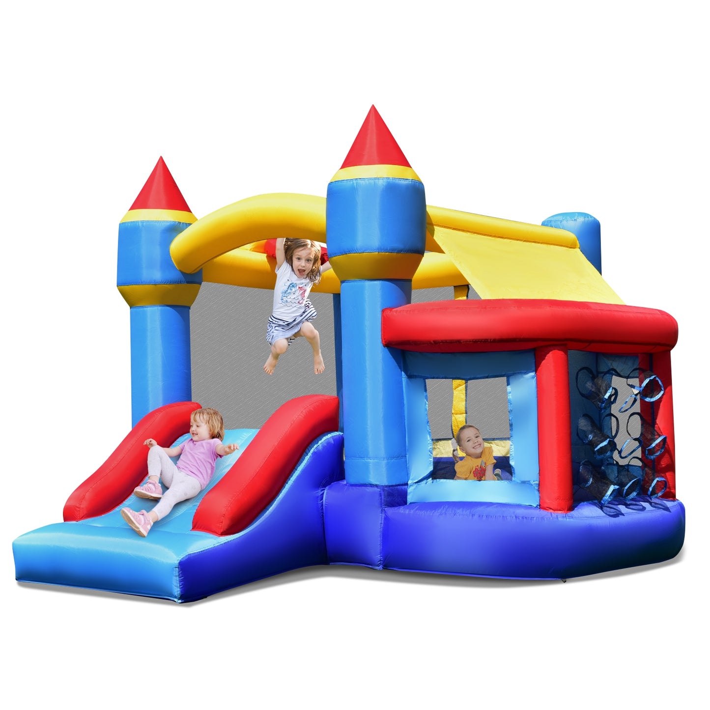 Castle Slide Inflatable Bounce House with Ball Pit and Basketball Hoop