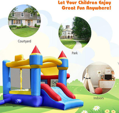 Castle Slide Inflatable Bounce House with Ball Pit and Basketball Hoop