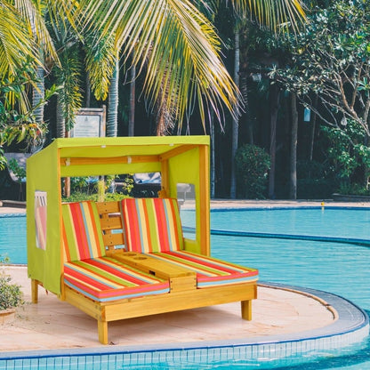 Chaise longue de patio pour enfants avec porte-gobelets et auvent