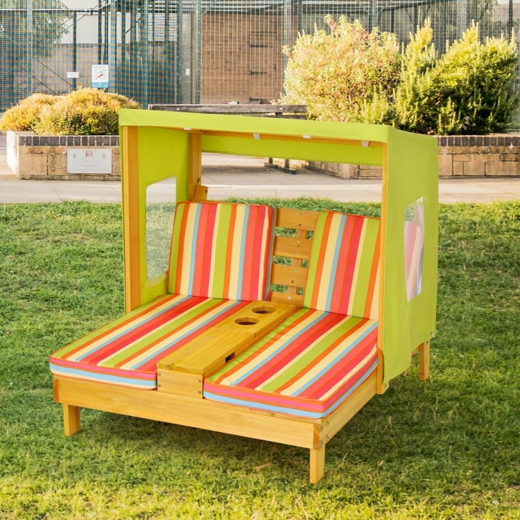 Chaise longue de patio pour enfants avec porte-gobelets et auvent