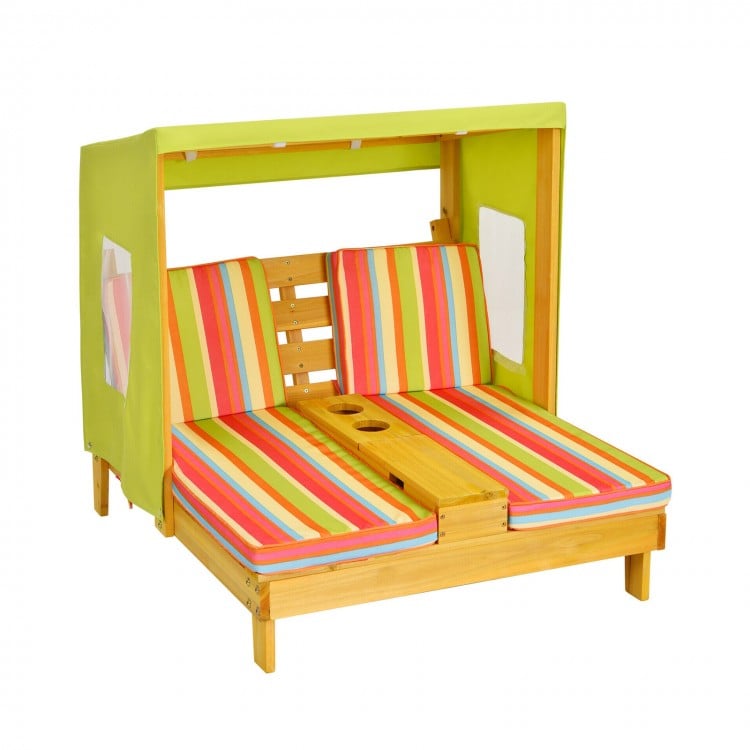 Chaise longue de patio pour enfants avec porte-gobelets et auvent