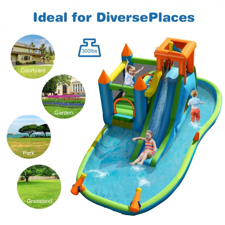 Inflatable Water Slide with Bounce House and Splash Pool with/without Blower for Kids