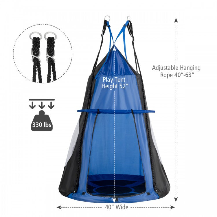 2-in-1 40 Inch Kids Hanging Chair Detachable Swing Tent Set