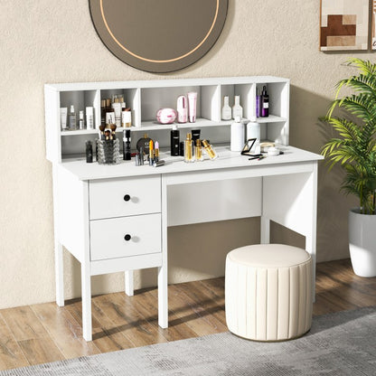 48 Inch Computer Desk with Drawers Power Outlets and 5-Cubby Hutch-White