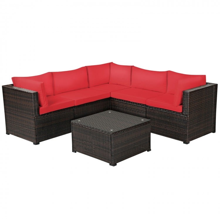 6 Pieces Rattan Patio Sectional Sofa Set with Cushions for 4-5 Person