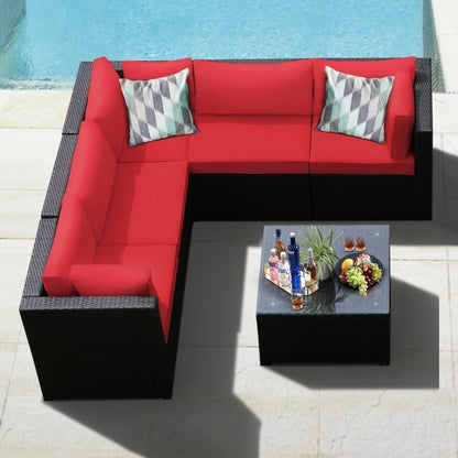 6 Pieces Rattan Patio Sectional Sofa Set with Cushions for 4-5 Person