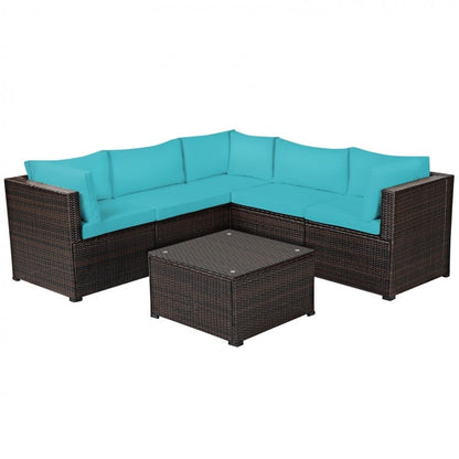 6 Pieces Rattan Patio Sectional Sofa Set with Cushions for 4-5 Person