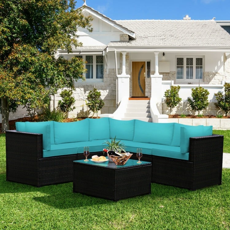 6 Pieces Rattan Patio Sectional Sofa Set with Cushions for 4-5 Person