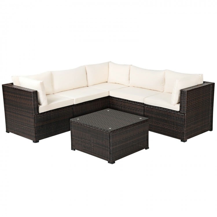 6 Pieces Rattan Patio Sectional Sofa Set with Cushions for 4-5 Person