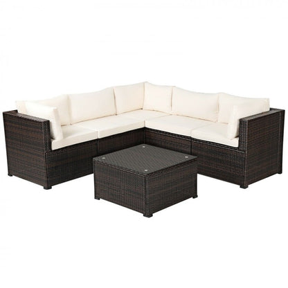 6 Pieces Rattan Patio Sectional Sofa Set with Cushions for 4-5 Person