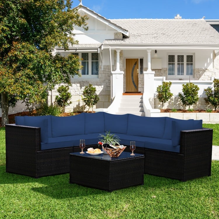 6 Pieces Rattan Patio Sectional Sofa Set with Cushions for 4-5 Person