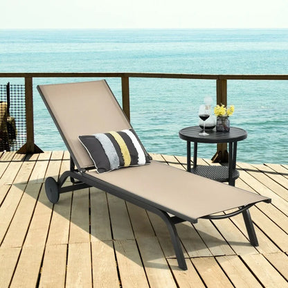 Chaise longue d'extérieur en tissu aluminium avec inclinaison réglable