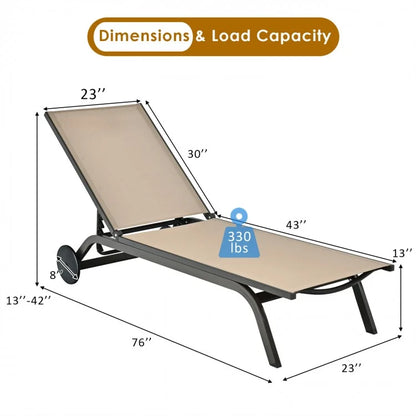 Chaise longue d'extérieur en tissu aluminium avec inclinaison réglable