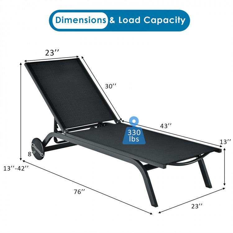 Aluminum Fabric Outdoor Patio Lounge Chair with Adjustable Reclining