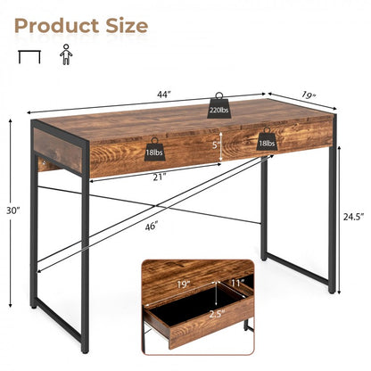 Bureau à domicile à 2 tiroirs avec cadre en acier - Marron