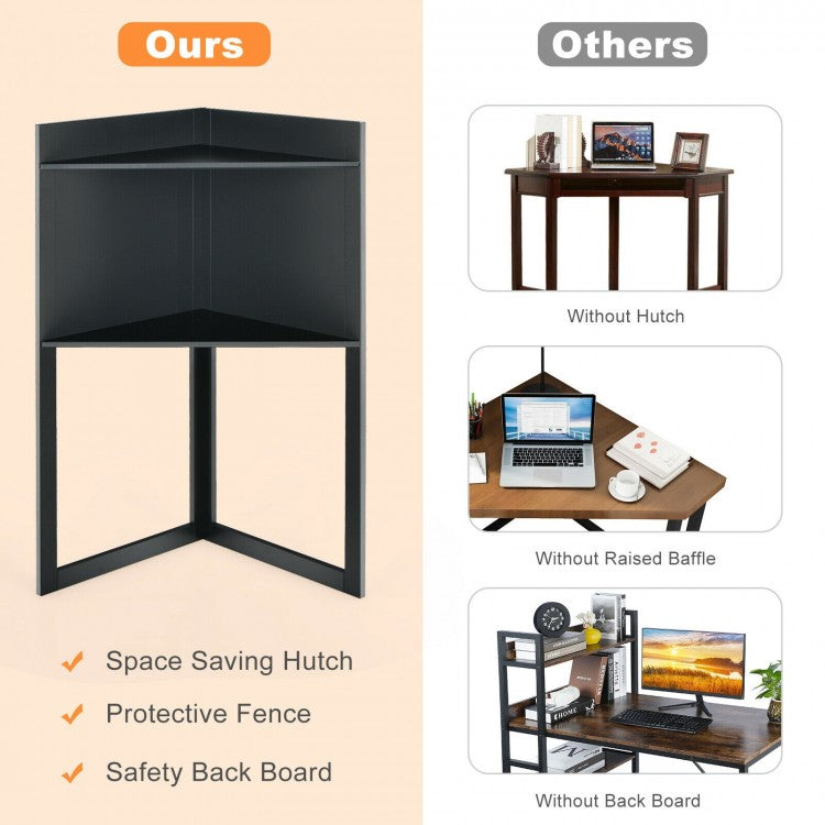 Corner Computer Desk with Hutch and Storage Shelves-Black