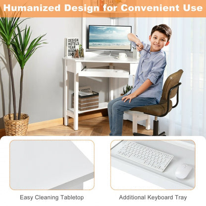 Corner Computer Desk with Hutch and Storage Shelves-White