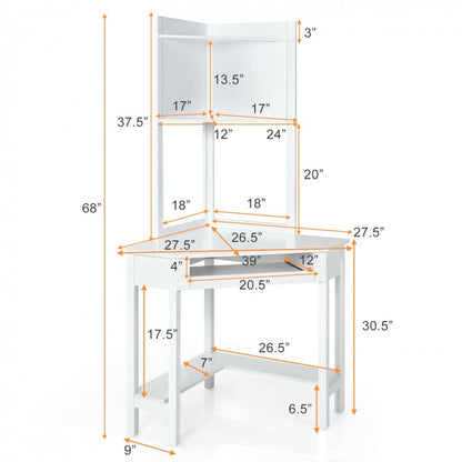 Corner Computer Desk with Hutch and Storage Shelves-White