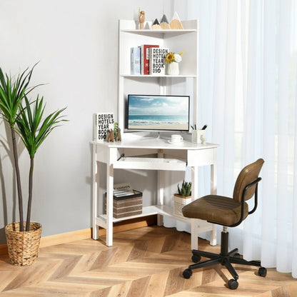 Corner Computer Desk with Hutch and Storage Shelves-White