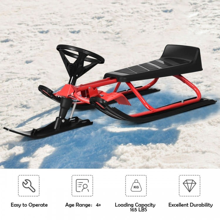 44 x 20 Inch Kids Snow Sled with Steering Wheel for Age 6 and up