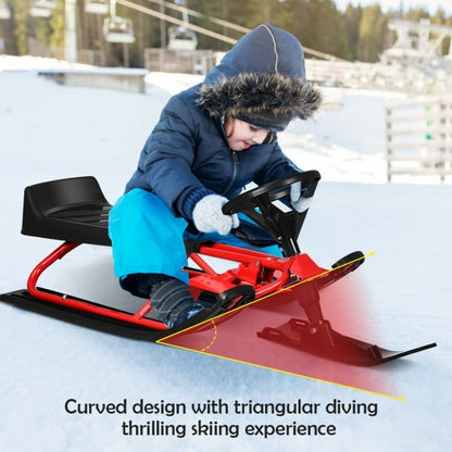 44 x 20 Inch Kids Snow Sled with Steering Wheel for Age 6 and up