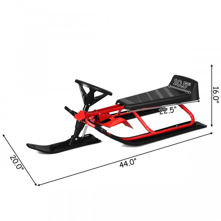 44 x 20 Inch Kids Snow Sled with Steering Wheel for Age 6 and up