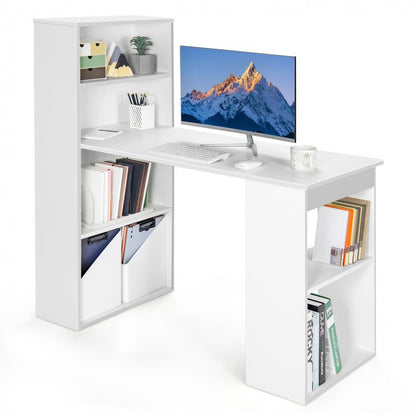 Bureau d'ordinateur avec étagères de rangement à 6 niveaux - Blanc