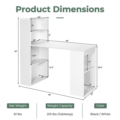 Bureau d'ordinateur avec étagères de rangement à 6 niveaux - Blanc