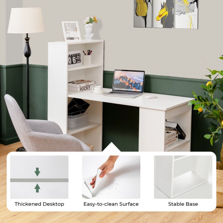 Bureau d'ordinateur avec étagères de rangement à 6 niveaux - Blanc