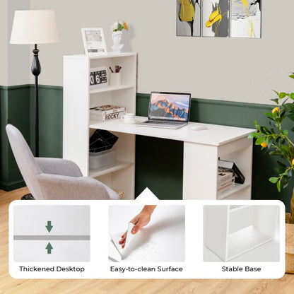 Bureau d'ordinateur avec étagères de rangement à 6 niveaux - Blanc