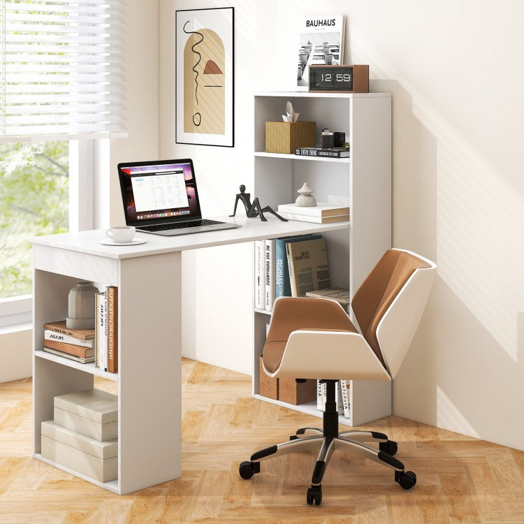 Bureau d'ordinateur avec étagères de rangement à 6 niveaux - Blanc