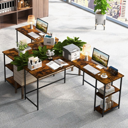 L Shaped Computer Desk with 2 Outlets and 2 USB Ports-Brown