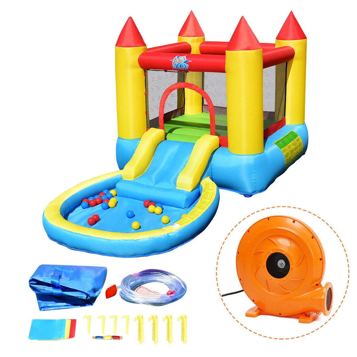 Château gonflable pour enfants avec toboggan et souffleur de 580 W