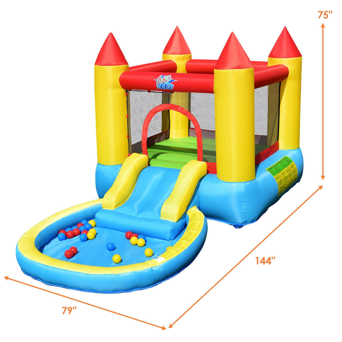 Château gonflable pour enfants avec toboggan et souffleur de 580 W